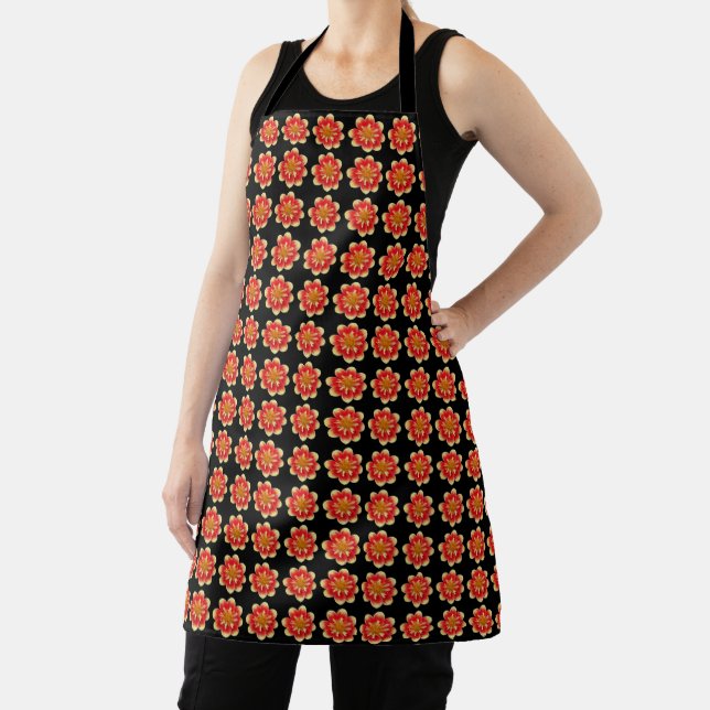 Orange and Yellow Collarette Dahlia Floral Pattern Apron (Insitu)