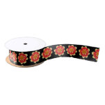 Orange and Yellow Collarette Dahlia Floral Pattern Satin Ribbon