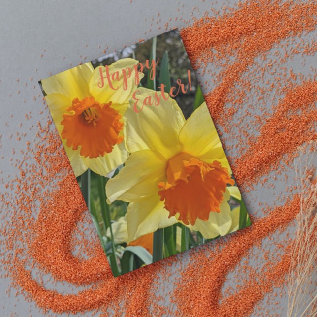 Orange and Yellow Daffodils Floral Easter Holiday Card (In Situ)