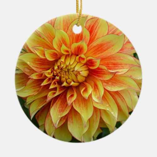 Orange and yellow dahlia flower ceramic ornament