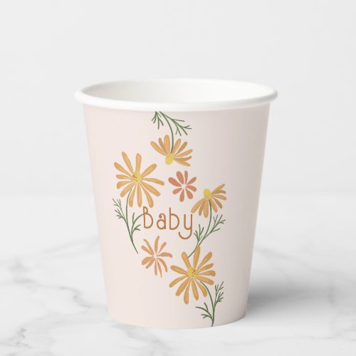 Orange and Yellow Daisies Baby Shower Paper Cups