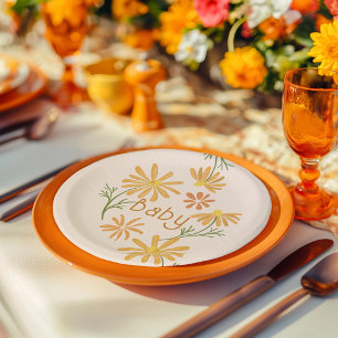 Orange and Yellow Daisies Baby Shower Paper Plates