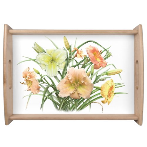 Orange and Yellow Daylilies Floral Botanical Art Serving Tray