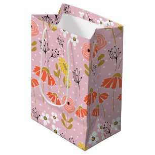 Orange and Yellow Doodle Flower Medium Gift Bag
