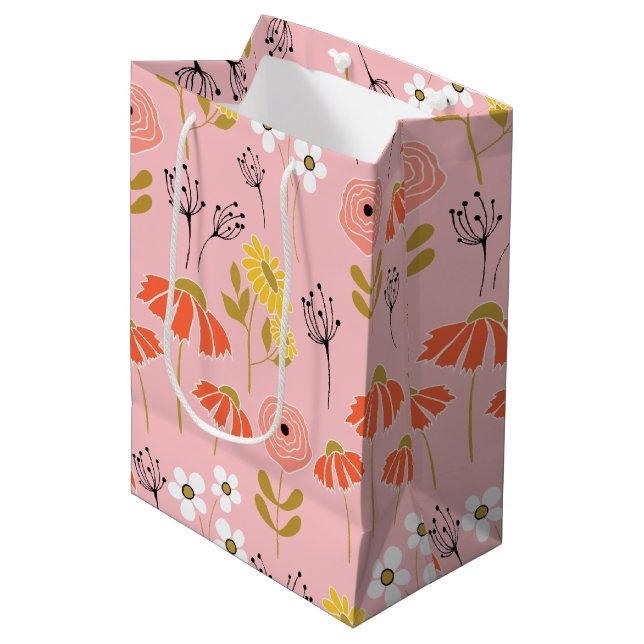 Orange and Yellow Doodle Flower Medium Gift Bag (Front Angled)