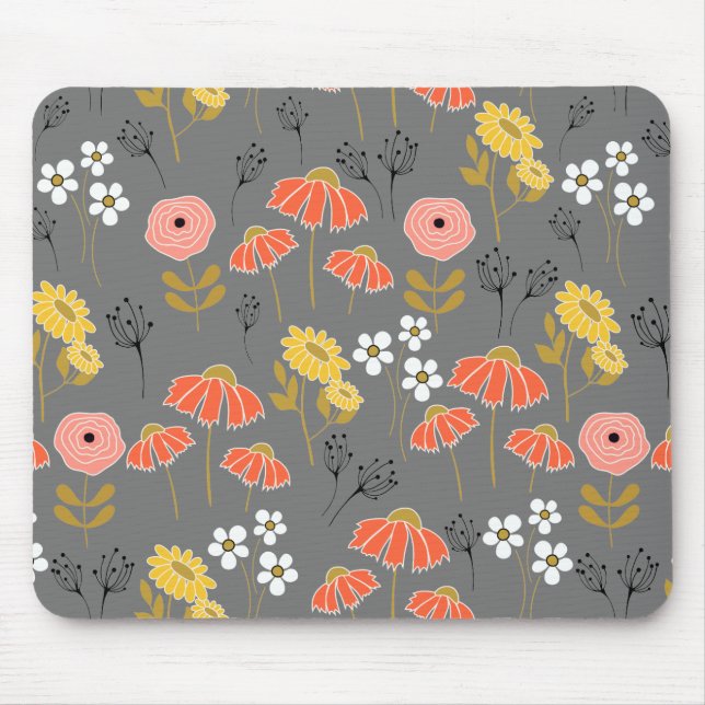 Orange and Yellow Doodle Flowers Mouse Pad (Front)