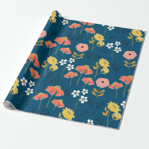 Orange and Yellow Doodle Flowers Wrapping Paper