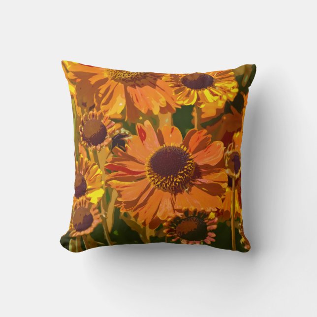 Orange and yellow echinacea flower throw pillow (Front)
