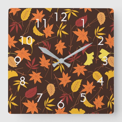 Orange and Yellow Fall Leaves on Brown Wall Clock