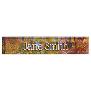 Orange and Yellow Fall Trees Autumn Photography Desk Name Plate