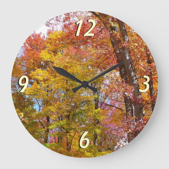 Orange and Yellow Fall Trees Autumn Photography Large Clock (Front)