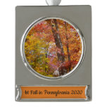 Orange and Yellow Fall Trees Autumn Photography Silver Plated Banner Ornament