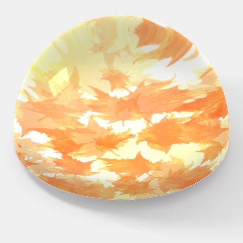 Orange and Yellow Falling Autumn Leaves Pattern Paperweight