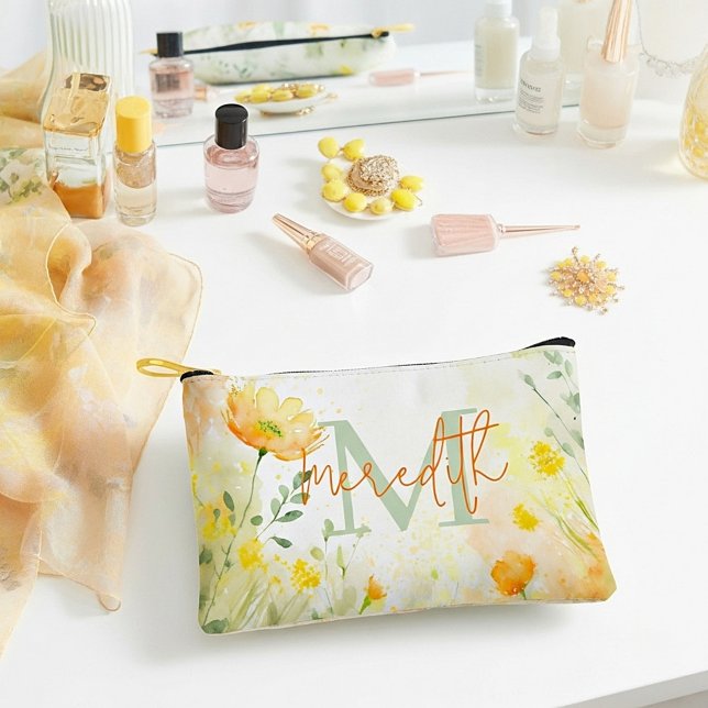 Orange and yellow floral personalized accessory pouch (Creator Uploaded)