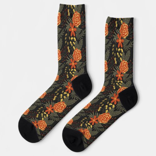 Orange and yellow flowers pattern Socks