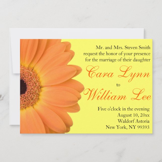 Orange and Yellow Gerber Daisy Wedding Invitations (Front)