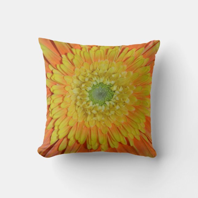 Orange and yellow gerber flower throw pillow (Front)