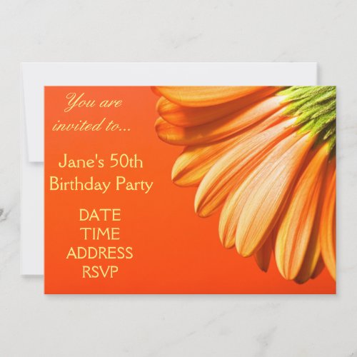 Orange and yellow Gerbera flower 50th Birthday Invitation