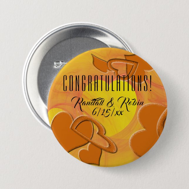 Orange and Yellow Heart Background | Heart Outline Pinback Button (Front & Back)