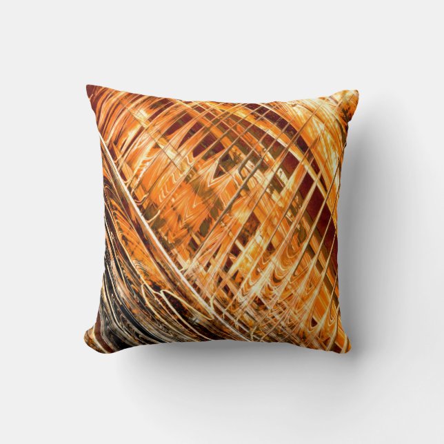 Orange and Yellow Lined Abstract Throw Pillow (Front)