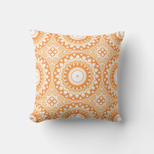 Orange and Yellow Mandala Kaleidoscope Medallion Throw Pillow