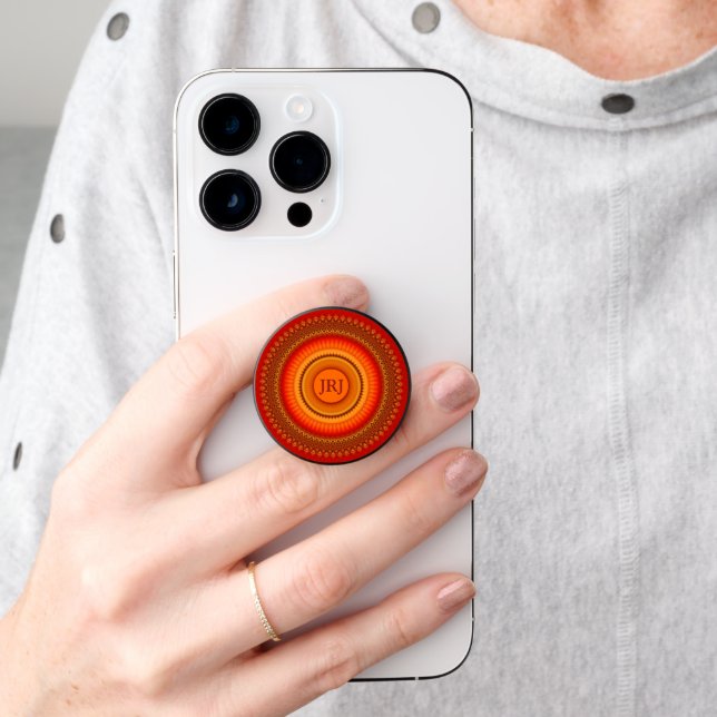 Orange and Yellow Mandala  PopSocket (Hand)