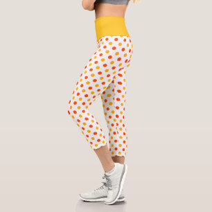 Orange and Yellow Polka Dots White Capri Leggings
