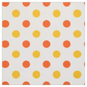 Orange and Yellow Polka Dots White  Fabric