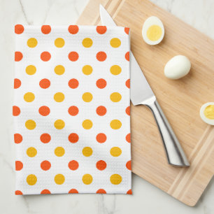 Orange and Yellow Polka Dots White  Kitchen Towel