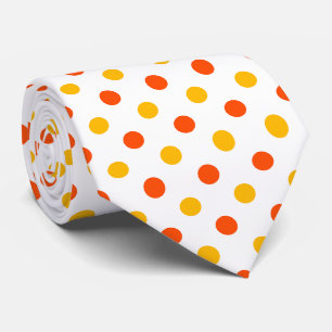 Orange and Yellow Polka Dots White Neck Tie