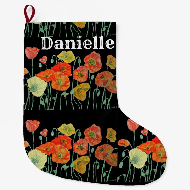 Orange and Yellow Poppies Art Christmas Stocking (Front)