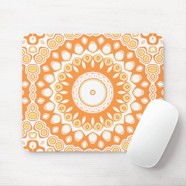 Orange and Yellow Radiant Mandala Pattern Mouse Pad (With Mouse)