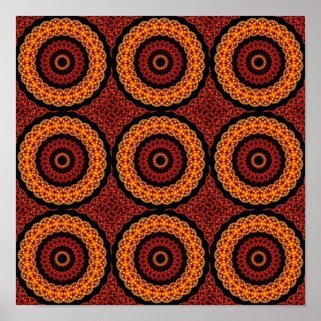 Orange and Yellow Retro Mandala Poster (Front)