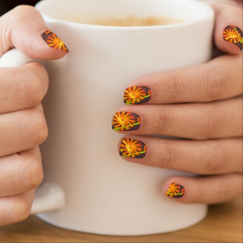 Orange and Yellow Retro Suns Abstract Minx Nail Wraps