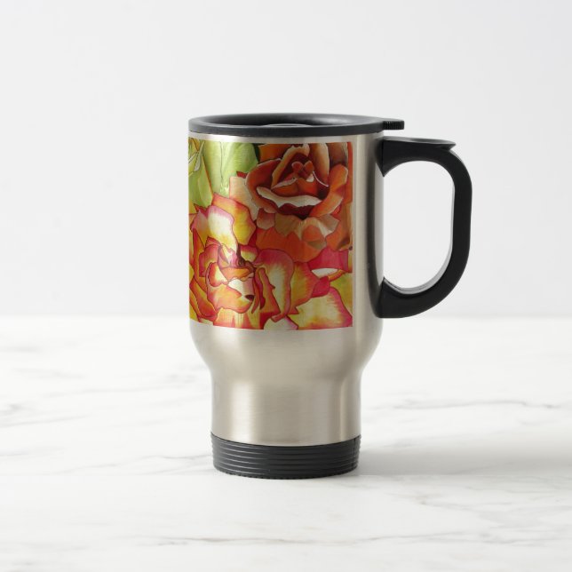 Orange and Yellow roses watercolor art Travel Mug (Right)