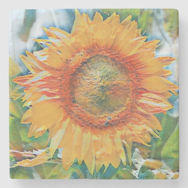 Orange and yellow sunflowe Stone Coaster (Front)