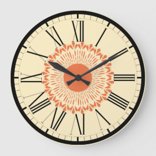 Orange and Yellow, "Sunflower" Geometric Design Large Clock