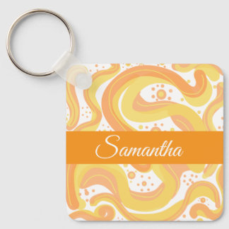 Orange And Yellow Swirls With Dots Keychain