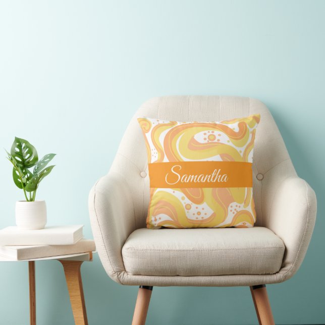 Orange And Yellow Swirls With Dots Throw Pillow (Chair)