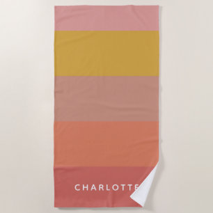 Orange and Yellow Warm Stripes Geometric Name Beach Towel