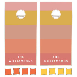 Orange and Yellow Warm Stripes Geometric Name Cornhole Set