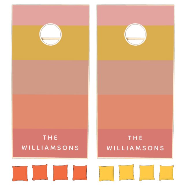 Orange and Yellow Warm Stripes Geometric Name Cornhole Set (Set)