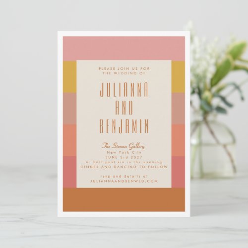 Orange and Yellow Warm Stripes Geometric Wedding Invitation