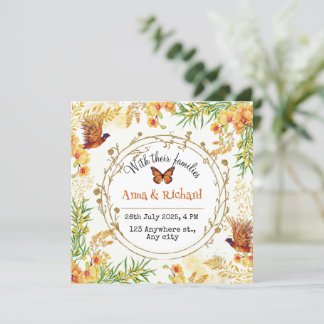 Orange and yellow watercolor floral blank wedding holiday card