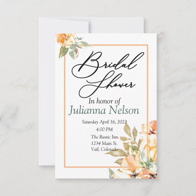 Orange and yellow watercolor floral  invitation (Front)