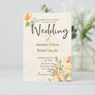 Orange and yellow watercolor floral wedding invita invitation