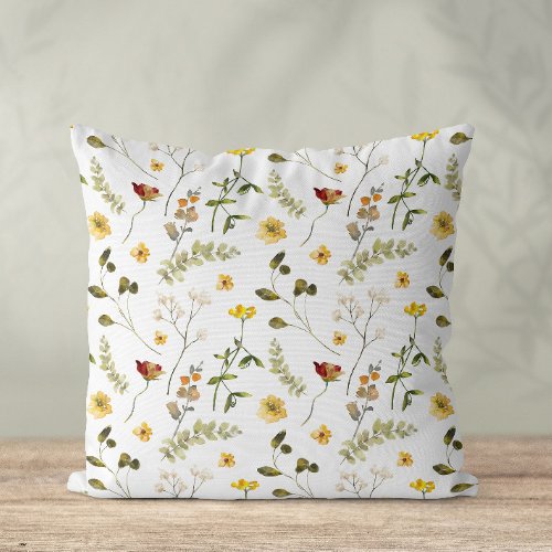 Orange and Yellow Watercolor Wildflowers  Cushion