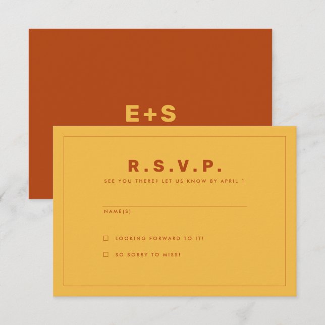 Orange and Yellow Wes Anderson Inspired RSVP Card (Front/Back)