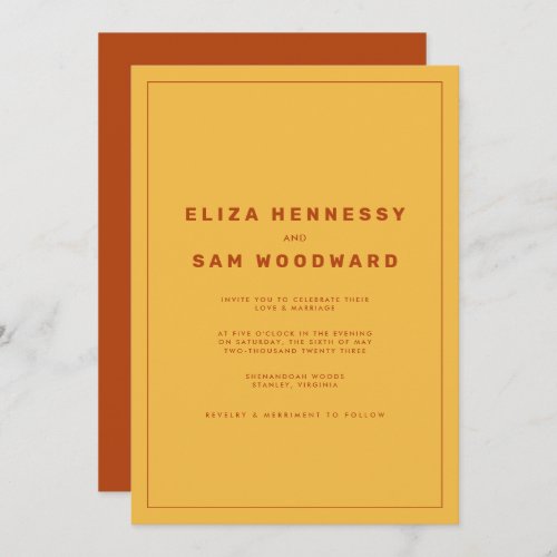 Orange and Yellow Wes Anderson Inspired Wedding Invitation