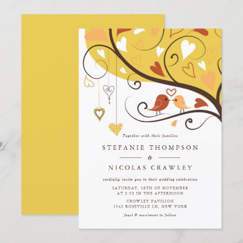 Whimsical Autumn Lovebirds Wedding Invitation